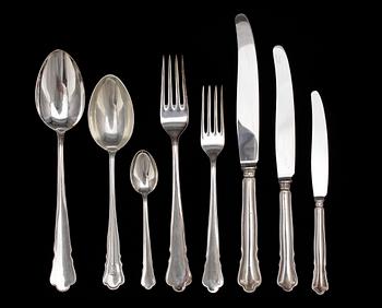 BESTICKSERVIS, delar, silver, "Chippendale", GAB, 1900-tal. Tot vikt ca 3800 gram.