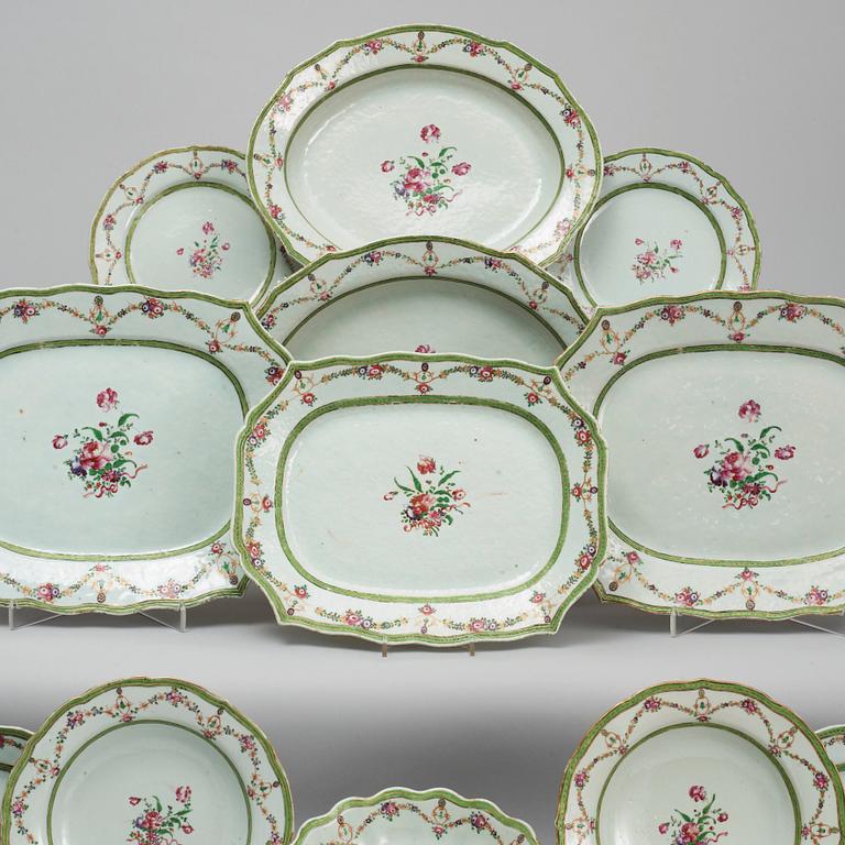 A 58 pieces famille rose dinner service, Qing dynasty, Qianlong (1736-95).
