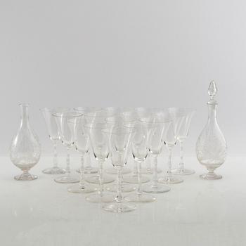 Simon Gate, wine glasses 15 pcs and decanters 2 pcs first half of the 20th century.