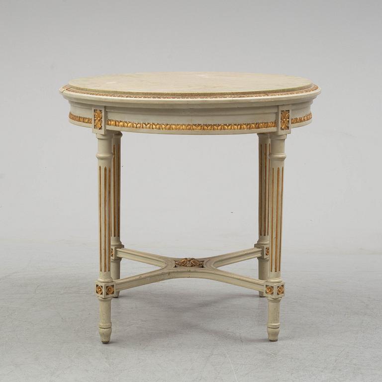 A sofa, four chairs and a table, gustavian style, early 20th century.