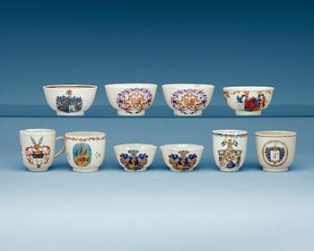 1771. A set of 10 Swedish Armorial porcelain cups, Qing dynasty, Qianlong (1736-95).