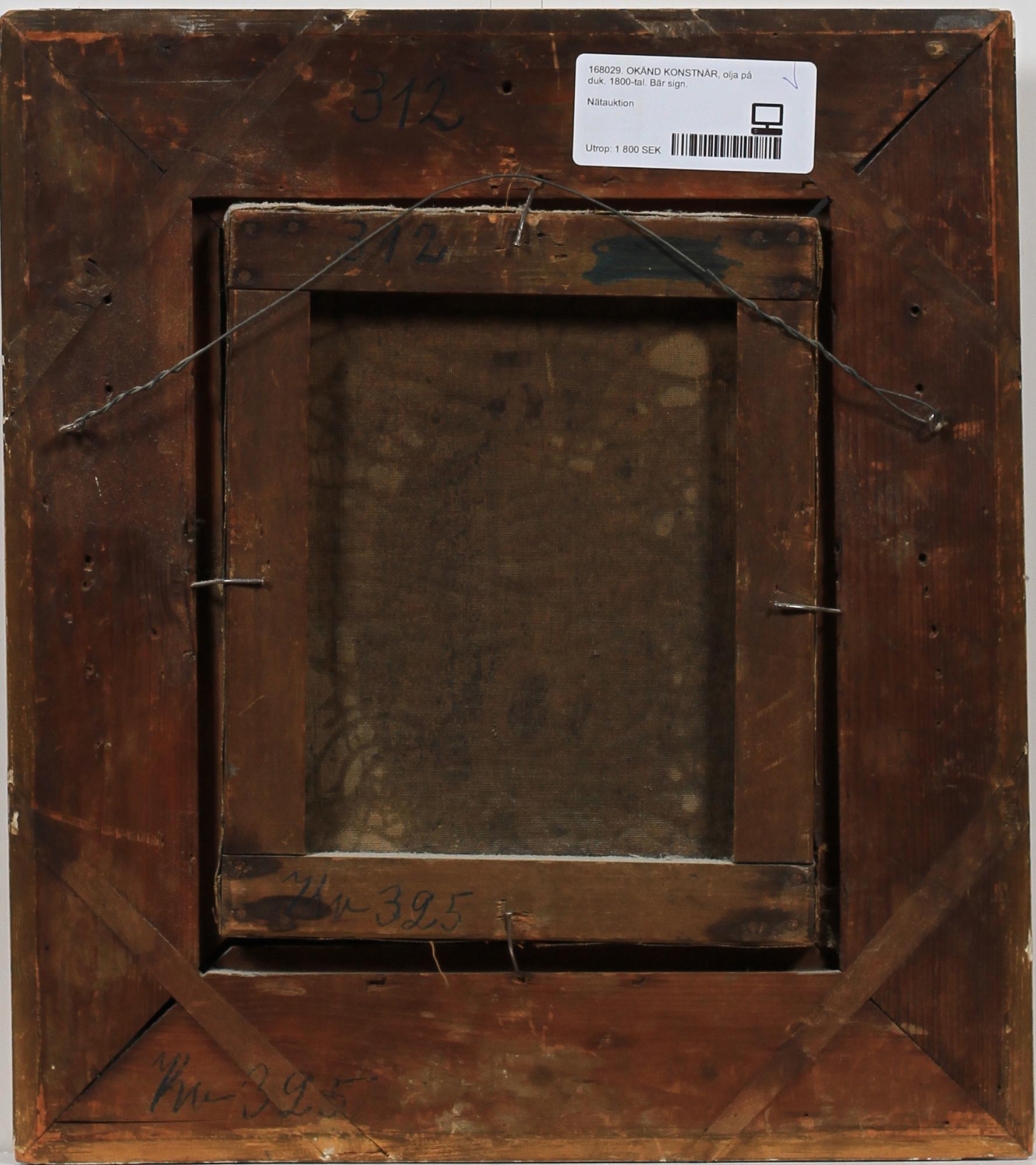 OKÄND KONSTNÄR, olja på duk. Bär sign. 1800-tal.