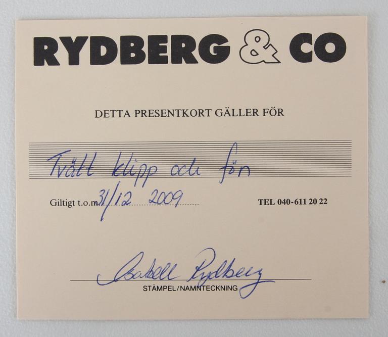 PRESENTKORT på Rydberg & Co, Malmö. Säljes till förmån för Röda Korset.