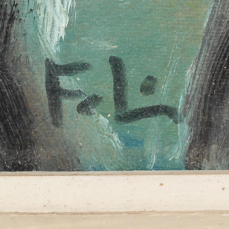 FRANS LARSSON, olja på pannå, monogramsignerad.