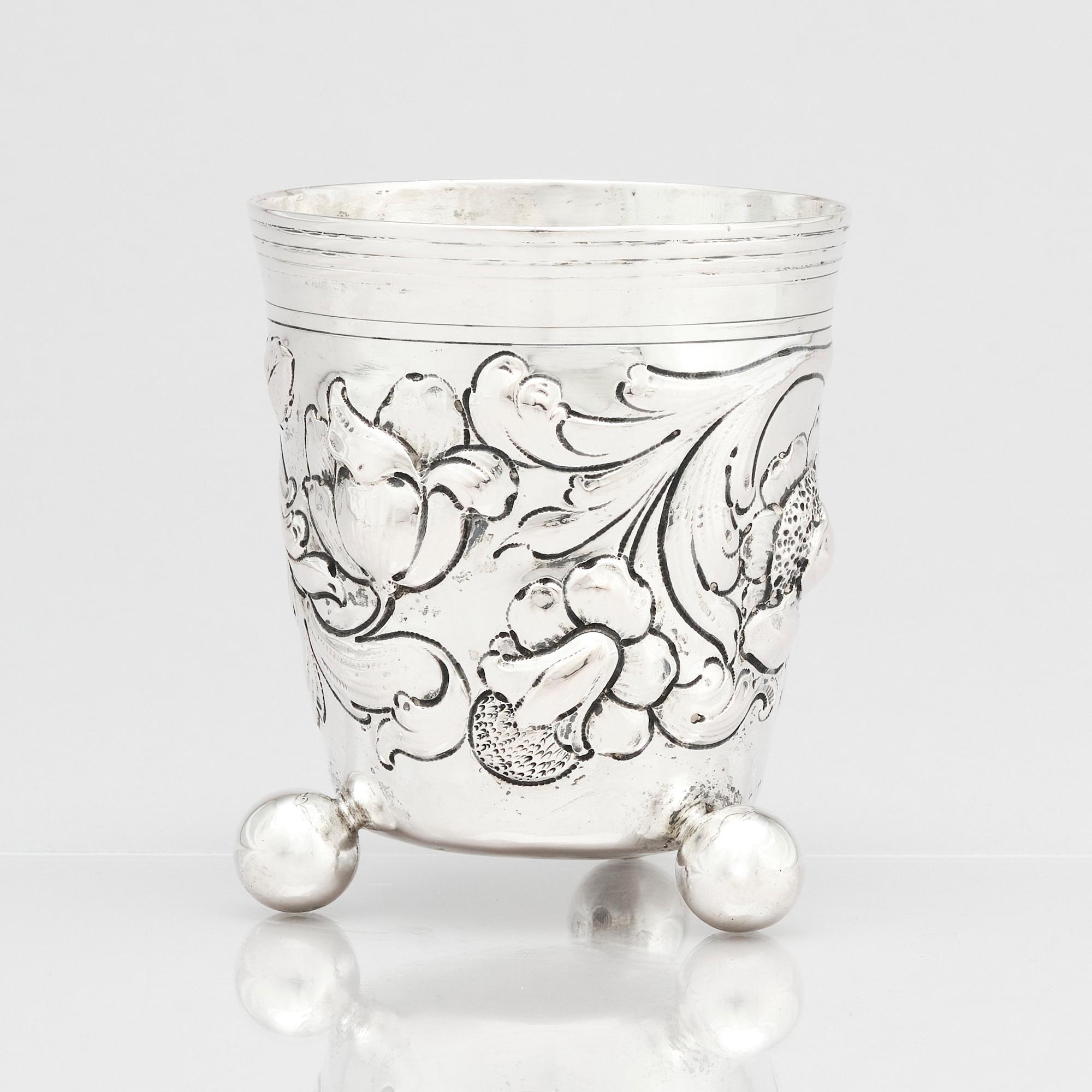 Bägare, silver, Regensburg, tidigt 1700-tal, okänd mästarstämpel AS. Barock.