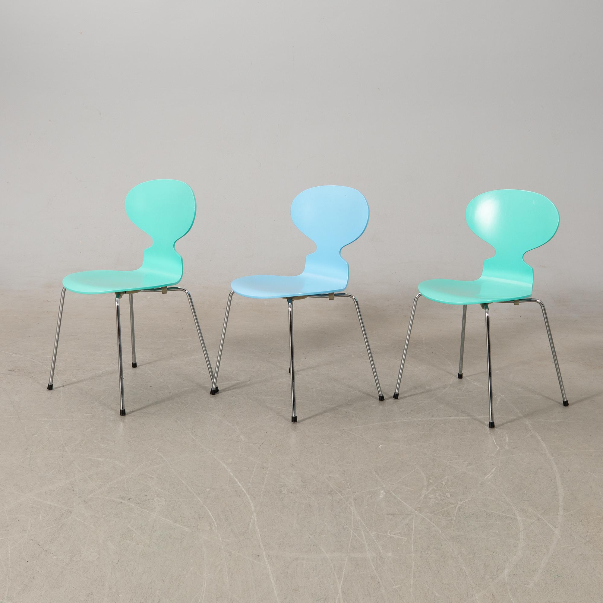 Arne Jacobsen, chairs 8 pcs, "Ant", Fritz Hansen, 1993.