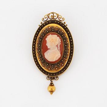 Hänge, brosch med camé med hårgömma,