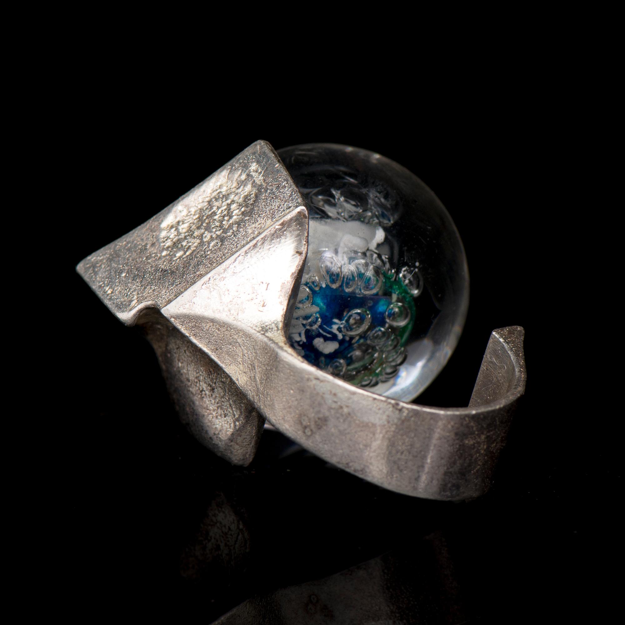 A BJÖRN WECKSTRÖM RING, "Petrified lake", silver, acrylic. Lapponia 1972.
