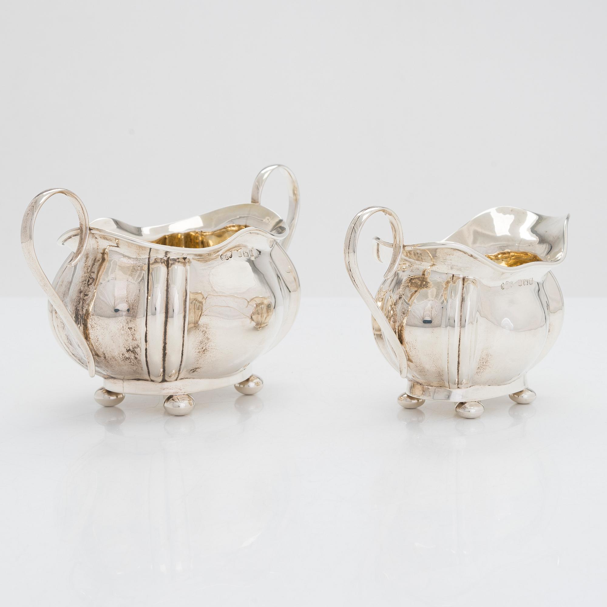 Te- och kaffeservis, 4 dlr, sterlingsilver, Joseph Gloster Ltd, Birmingham 1911, 1919 och 1922.