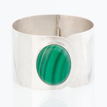 HELGE NARSAKKA BRACELET, silver, malachite. Kaunis Koru, Finland 1983.