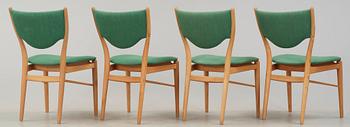 A Finn Juhl dining set of a teak and beech table, four beech 'BO-63' chairs and two armchairs, Bovirke. Denmark.