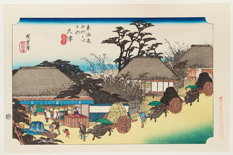 ANDO HIROSHIGE, senare avdrag, mapp, "The fifty-three stations on the tokaido", utgiven av Kata Hanga Kenkyujo.