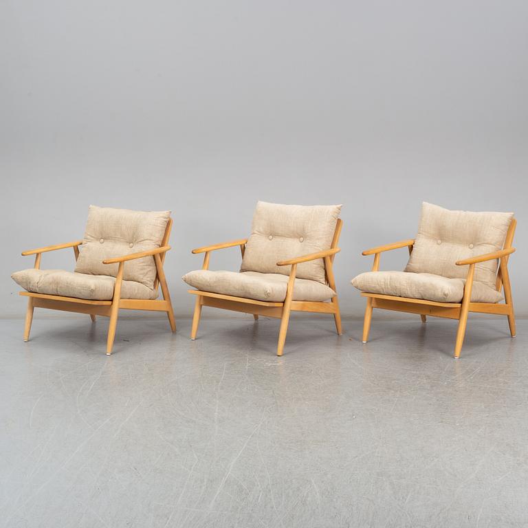 Three 'Esbjerg' birch easy chairs, Ikea.