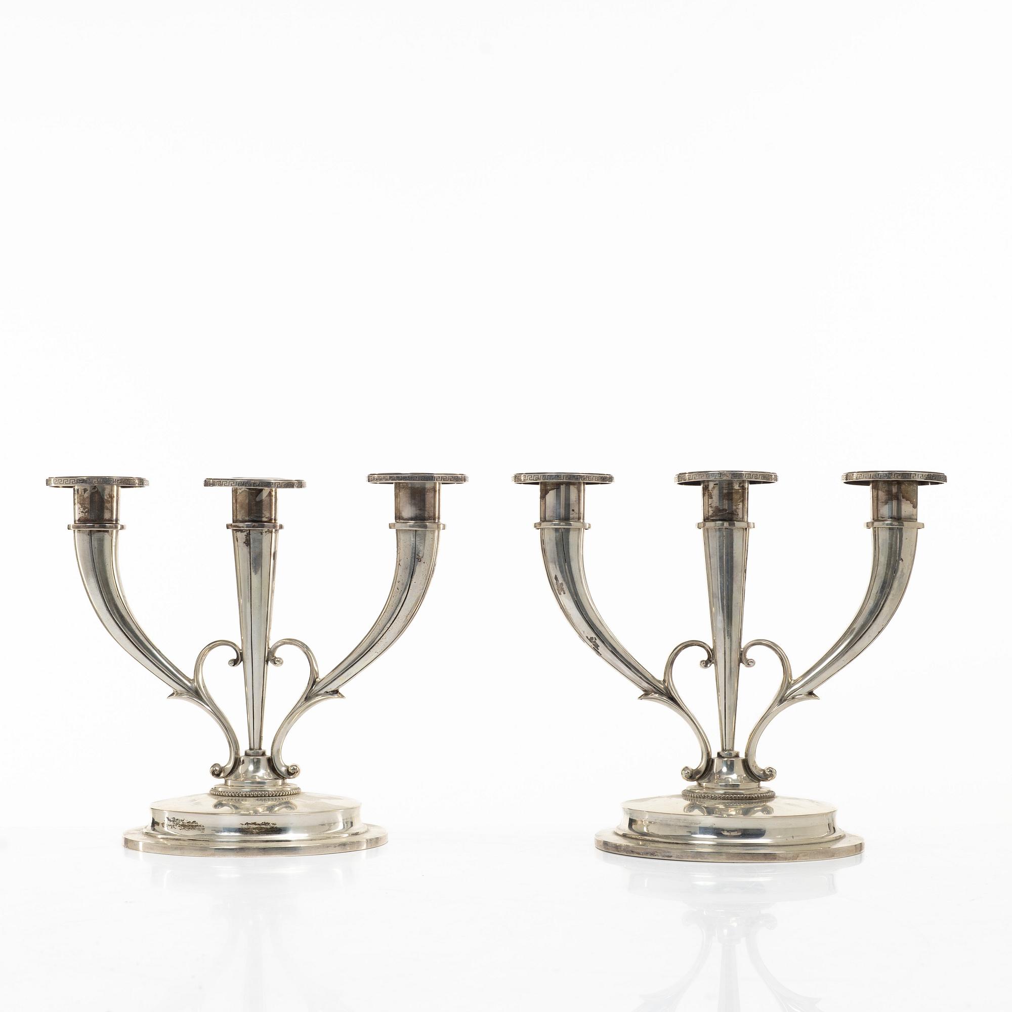 Candelabra, a pair, silver, A Frisch, Norway, first half of the 20th century.