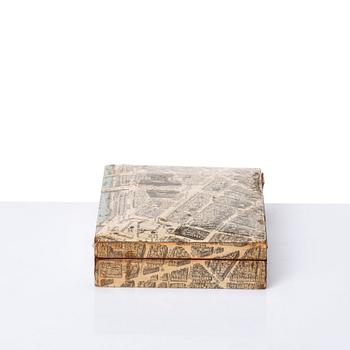A mahogany cigarette box covered with a map over Paris, probably acquired Svenskt Tenn, Stockholm, ca 1940s.