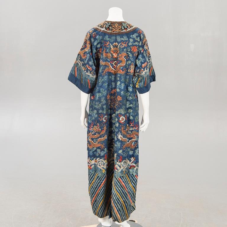 A Chinese embroidered silk robe, Qing dynasty, 19th Century.