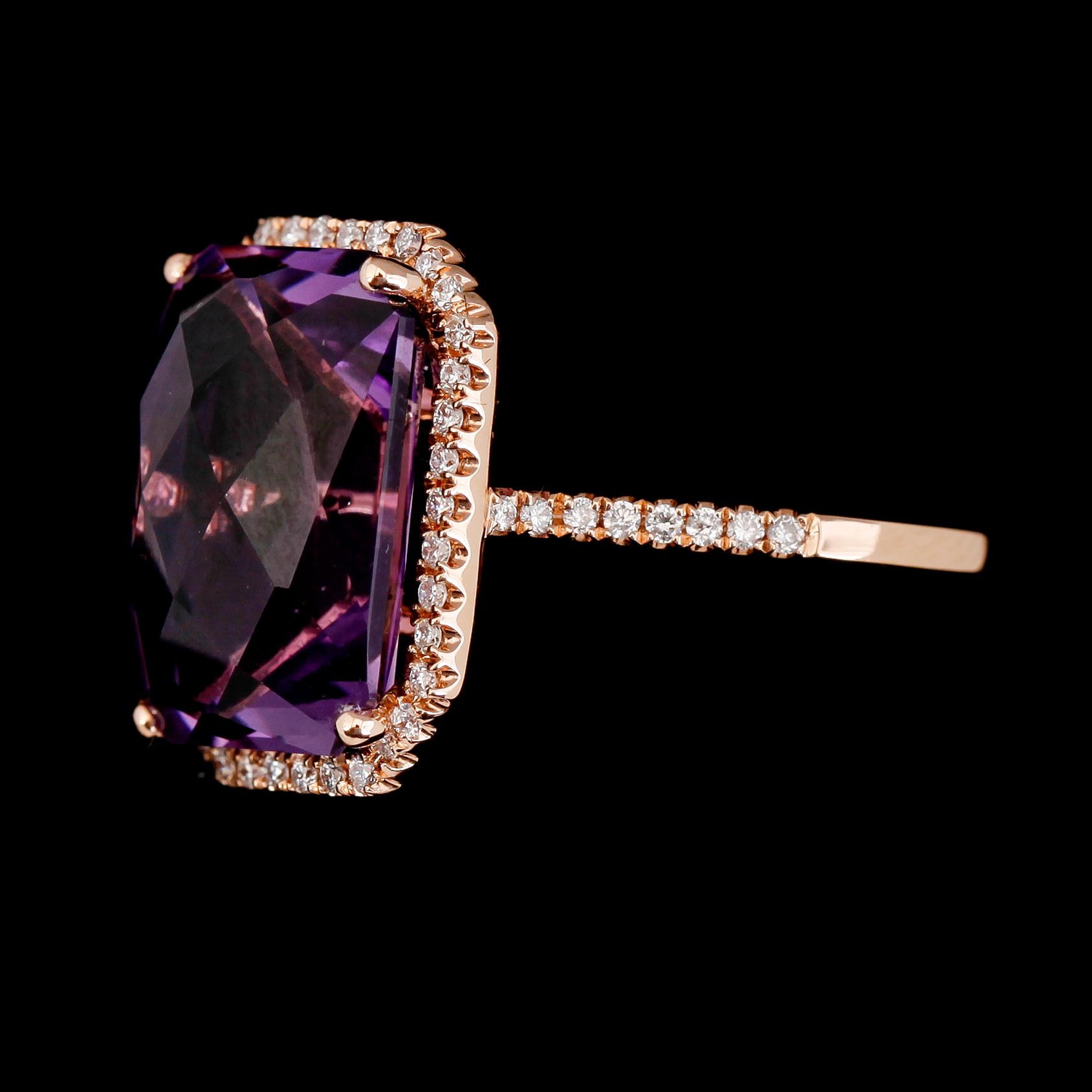 RING, 18K roséguld, diamanter tot ca 0.25 ct, ametist ca 7.85 ct.