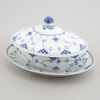 A 'Musselmalet' porcelain tureen with cover and a platter, Royal Copenhagen, Denmark 1957 and 1969-73.