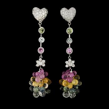 172. A pair of sapphire and diamond earrings.