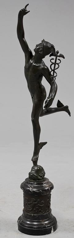 SKULPTUR, "Hermes", patinerad brons, efter Giambologna, sekelskiftet 1800/1900.