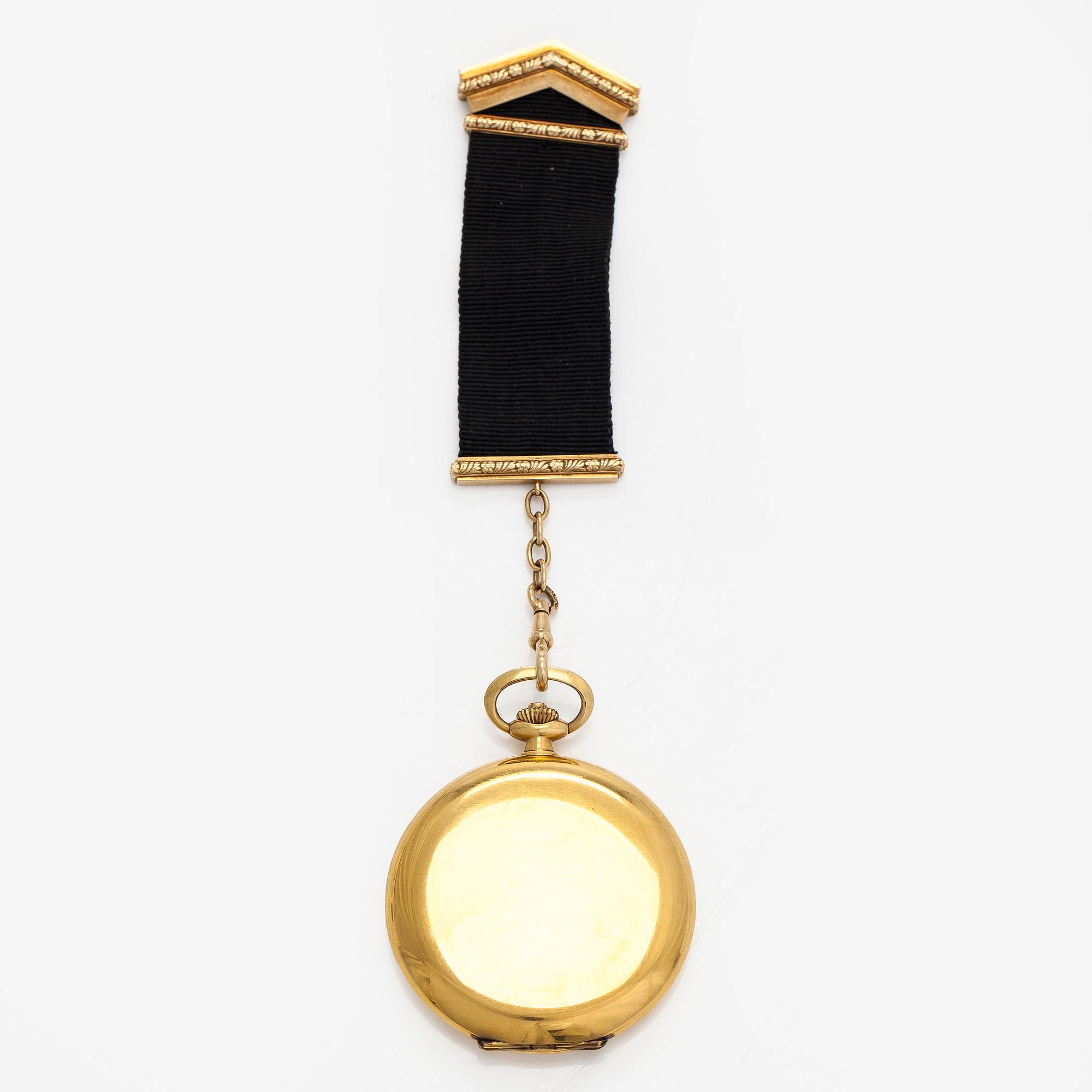 Eterna, pocket watch, savonette, 50 mm, 18K gold, chain 14K.