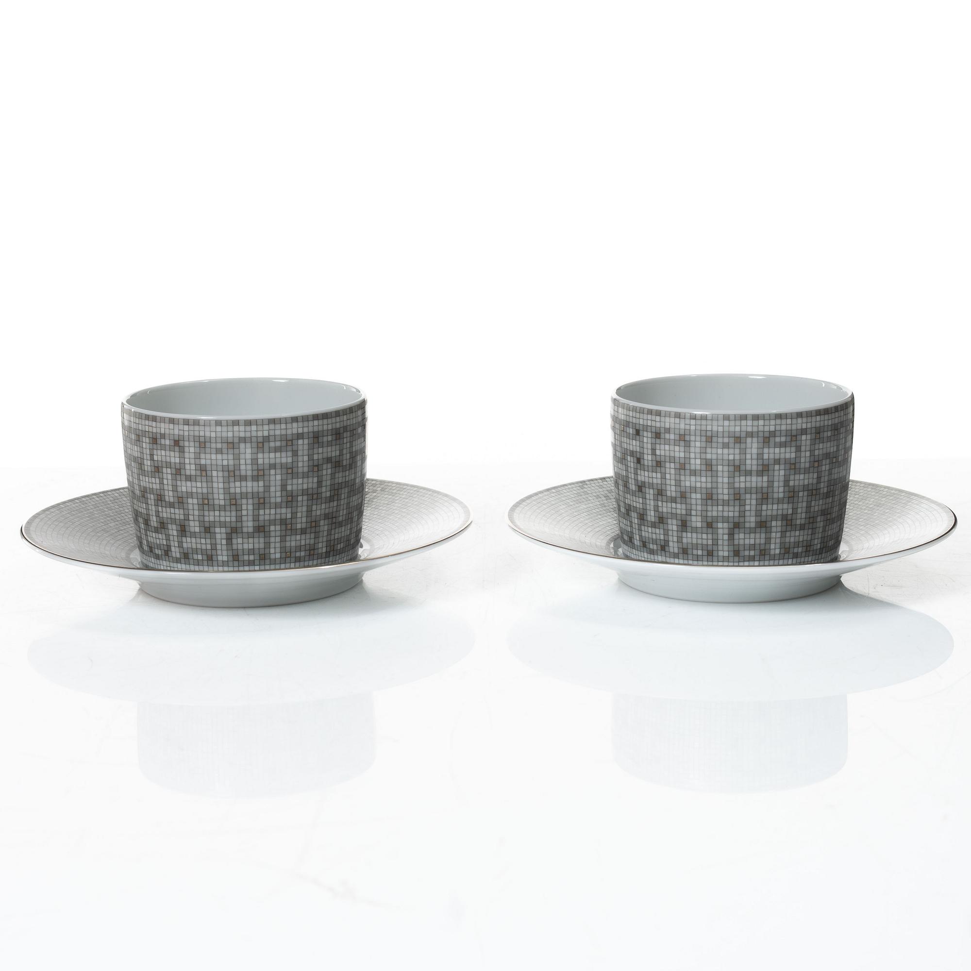 Hermès, cups with saucers, a pair, "Mosaique au 24".