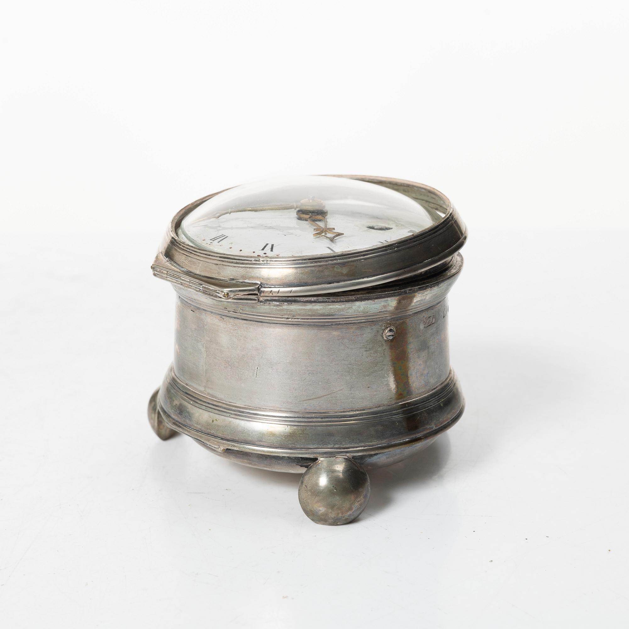 A silver carriage clock by I. Nesselius (watchmaker 1811-46), case by P. G. Strömberg, Linköping 1820.