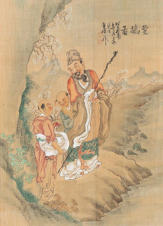 Unidentified artist, five Chinese paintings, watercolour on paper, 20th century.
