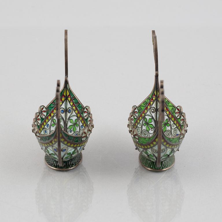 Marius Hammer, a pair of silver and enamel salt cellars, Bergen, Norway, early 20th Century.