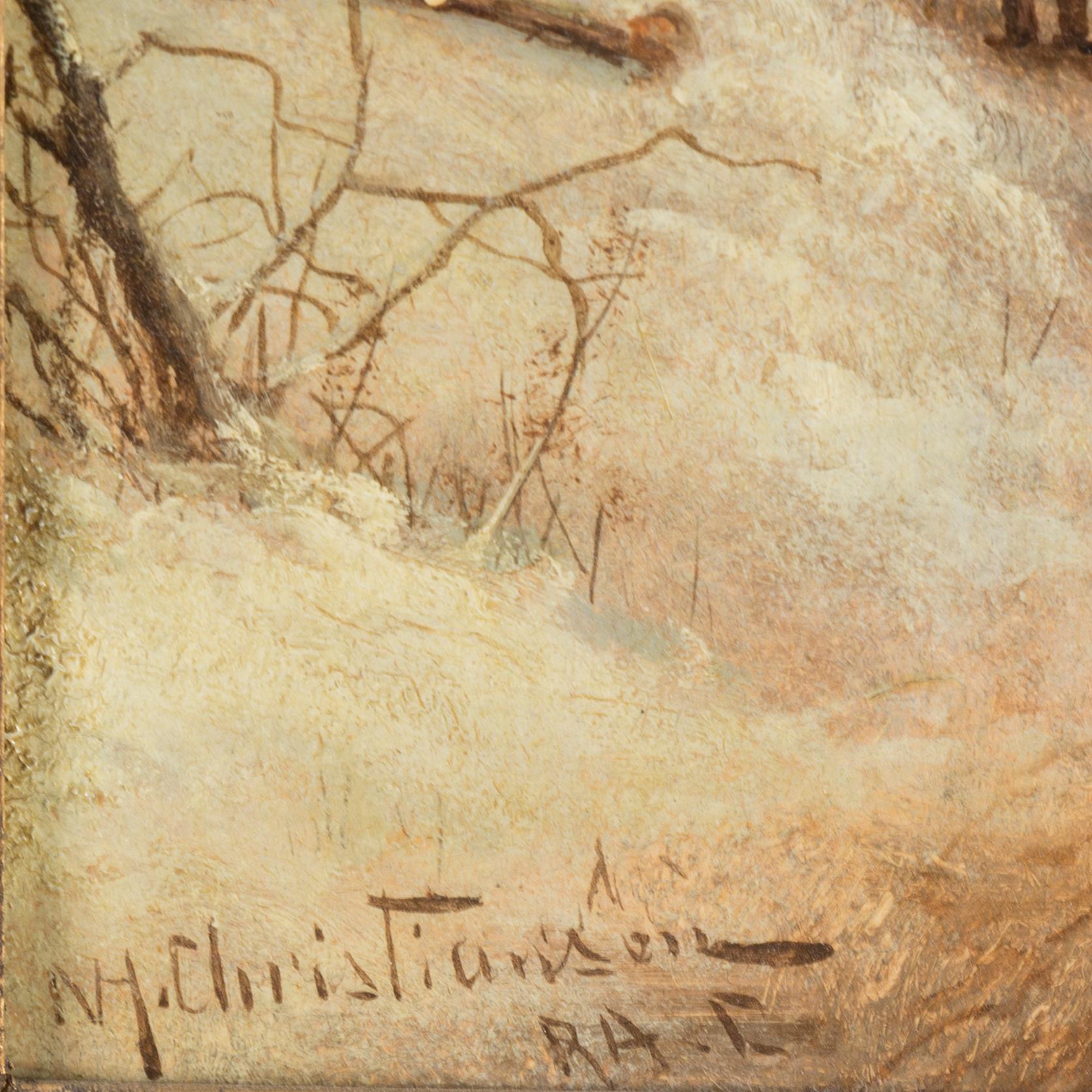 NILS HANS CHRISTIANSEN, olja på pannå, 4 st, signerade NH Christiansen RA. C.