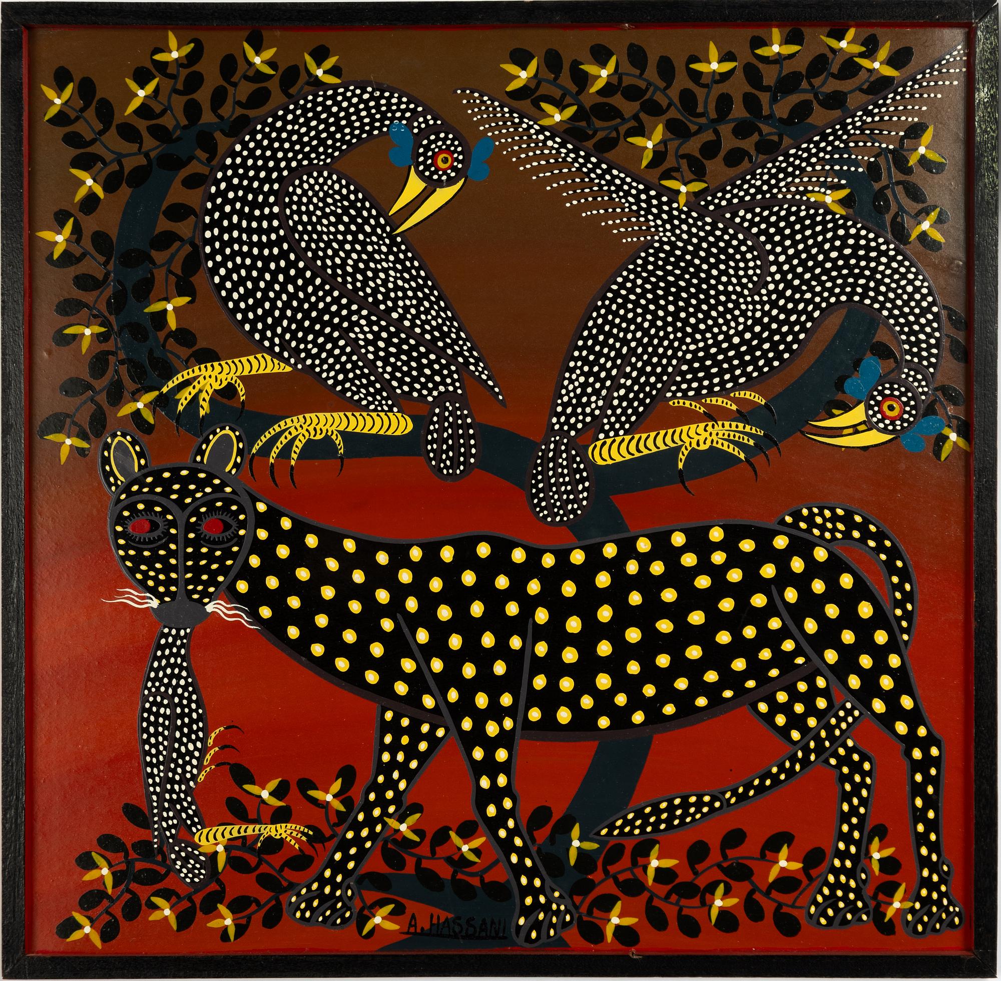 少し豊富な贈り物 Abdallahaman Leopard painting, Tingatinga of style Hassani, 絵画