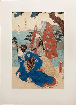 UTAGAWA KUNISADA (TOYOKUNI III), träsnitt, 2 st.