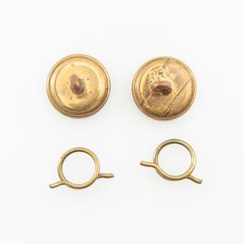 Shirt buttons made of brass with decoration of enamel and mother-of-pearl, early 20th century.