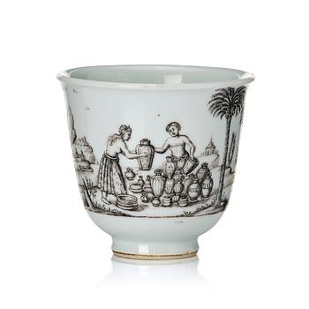 1260. A Chinese Export grisaille cup, 18th century. 'Posfeleyn VerKoopeing'.