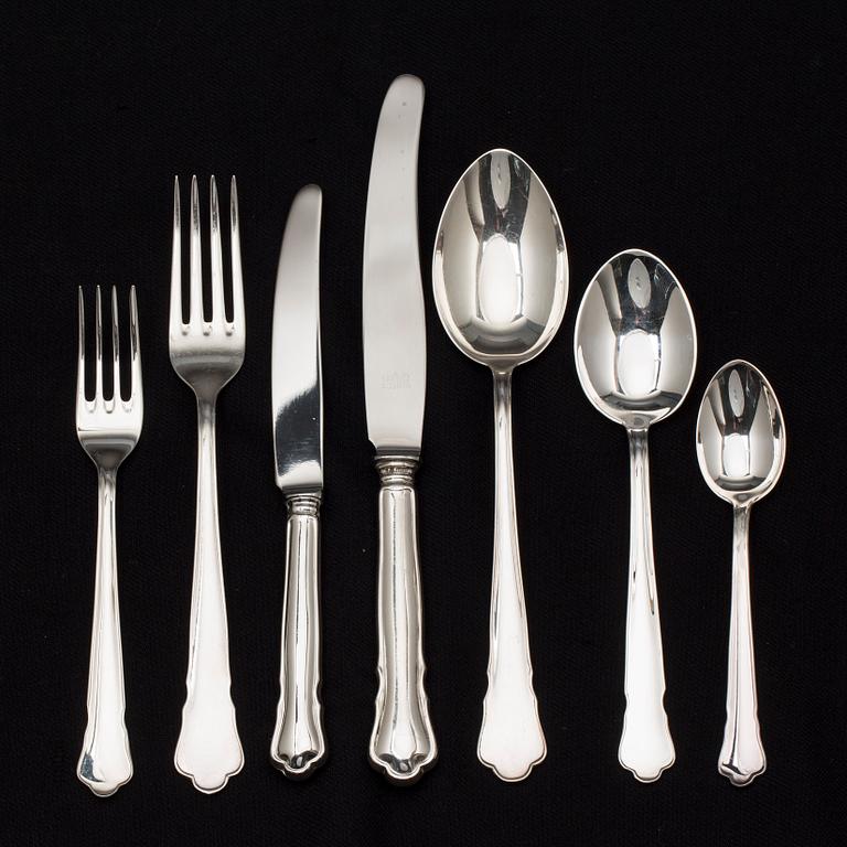 BESTICK, ca 84 dlr, "Chippendale", GAB, Stockholm, 1900-talets senare del, silver, totalvikt ca 2800 g.