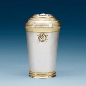 809. A 18th century parcel-gilt beaker and cover, marks of Michael May, Brassó (Kronstadt 1769-1776).