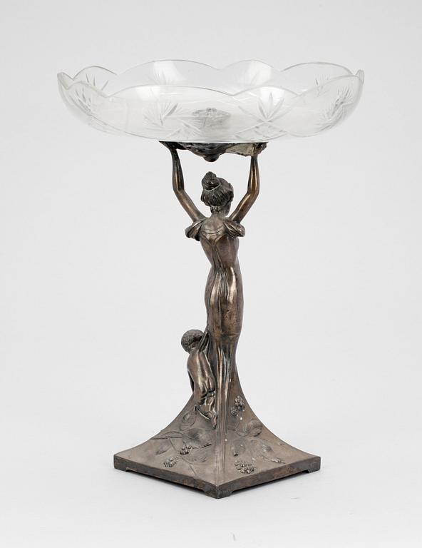 SKÅL PÅ FOT, nysilver och glas, jugend, 1900-talets början.