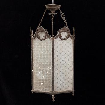 LYKTA, mässing och glas, 1800-tal.