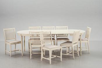 MATSALSGRUPP, 9 delar, sengustaviansk stil, 1900-talets andra hälft.