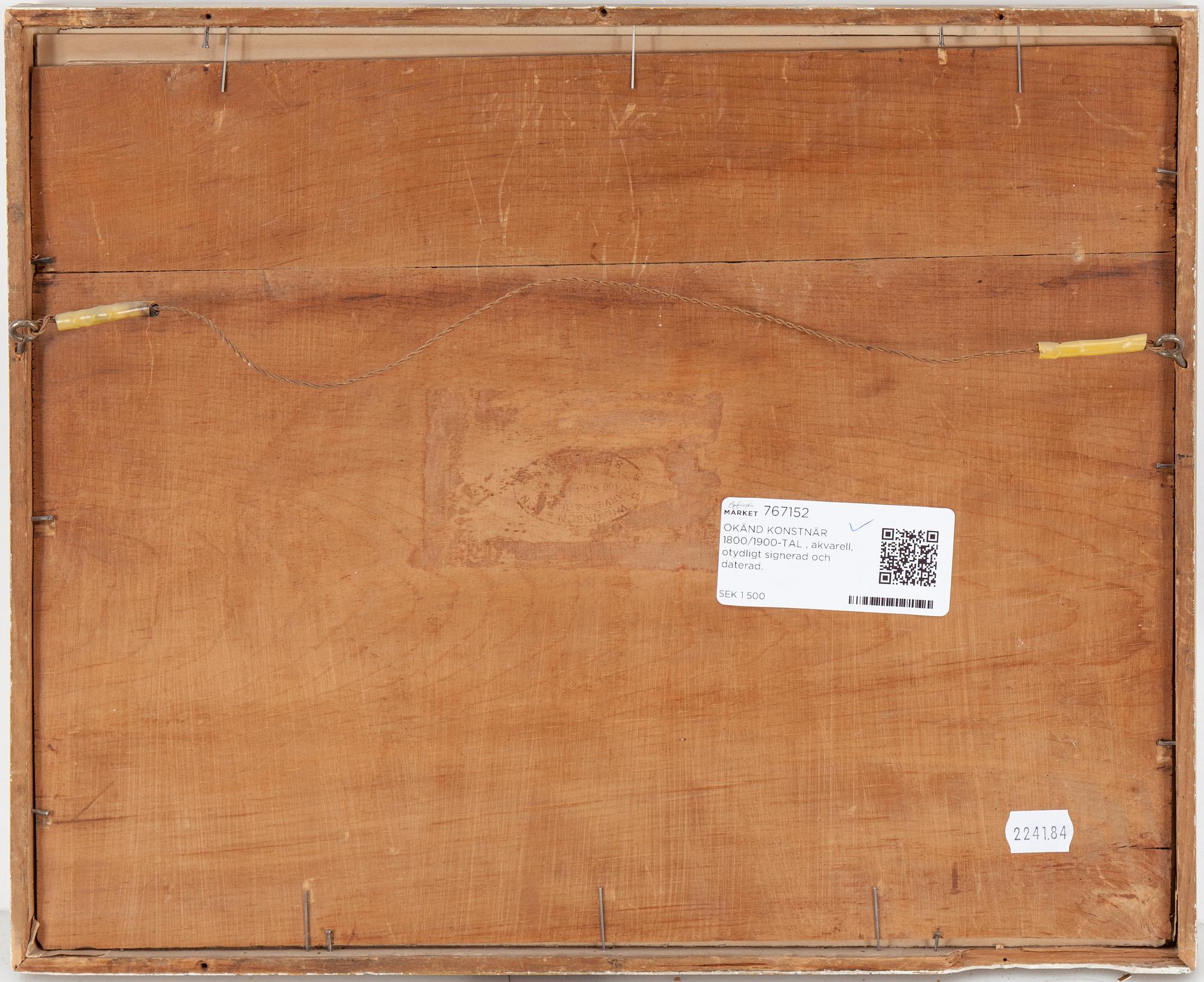 OKÄND KONSTNÄR 1800/1900-TAL , akvarell, otydligt signerad och daterad.