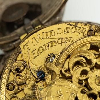 A silver double-case pocket watch by Thomas Wilson (watchmaker in London 1659-94).