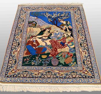 A RUG, Old, Figural Isfahan, part silk, 160 x 110 cm.