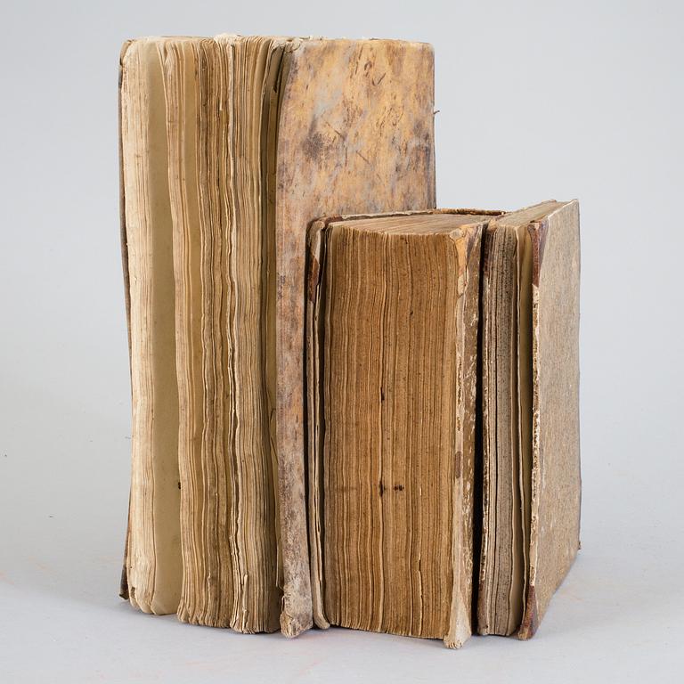 BOKPARTI, 3 volymer, bla Guds Werk och Hwila, av Haquin Spegel, Stockholm 1685.