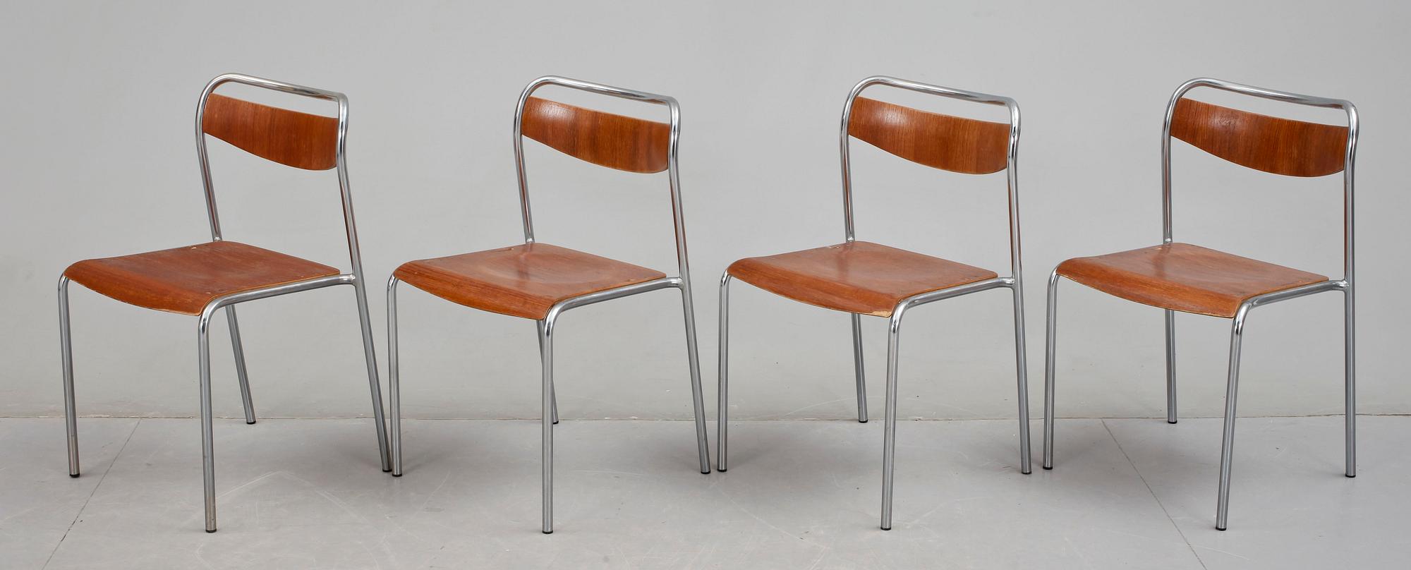 INDUSTRISTOLAR, 4 st, metrall och teak, Lindqvist kontorsmöbler. 1960-tal.