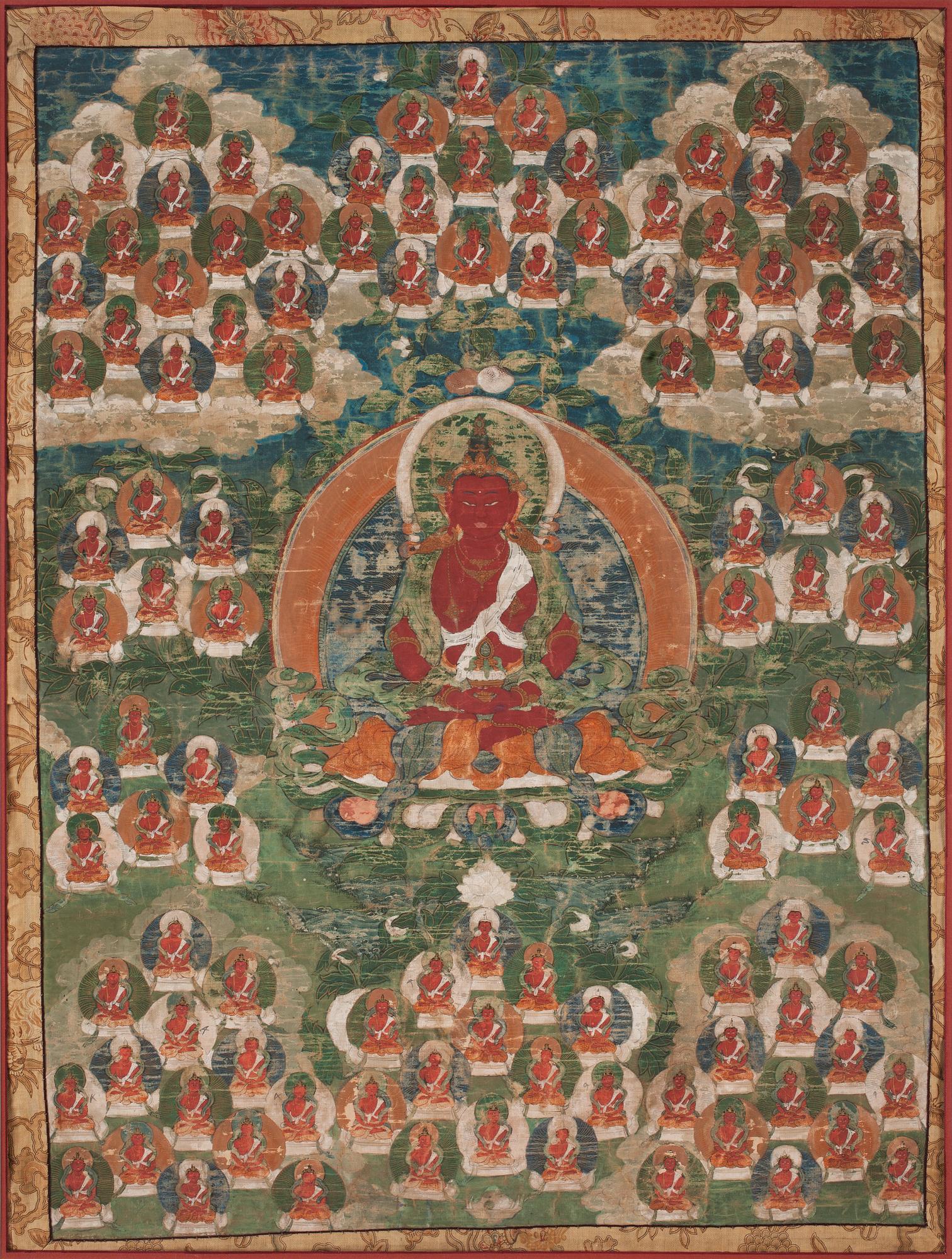 THANGKA, Amitayus. Qing dynastin troligen 1700 tal/ tidigt 1800-tal.