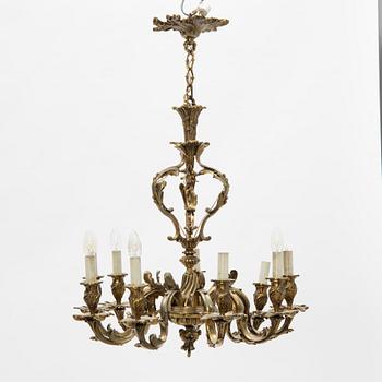 A mid 20h century rococo style brass chandelier.