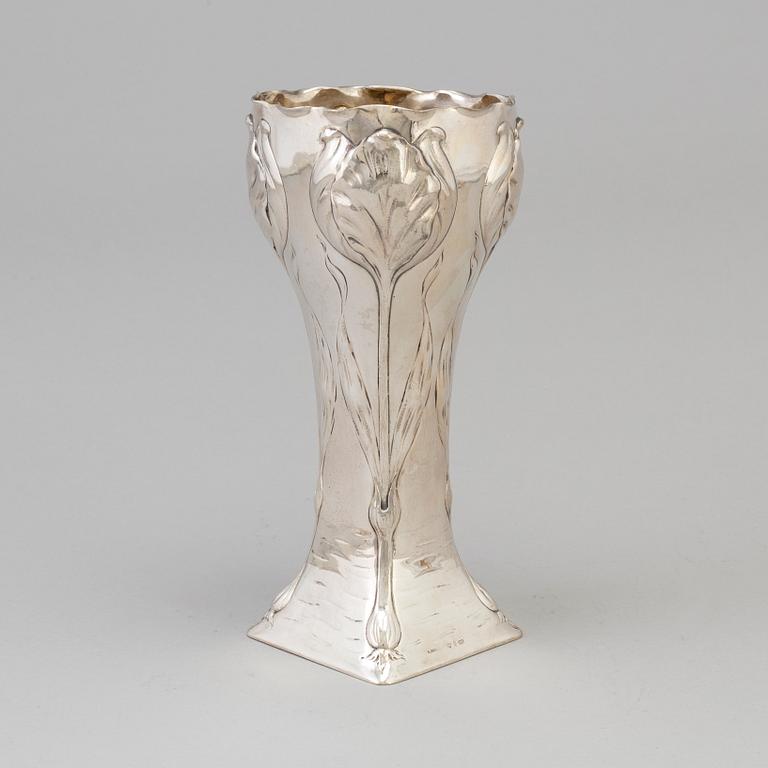 A Swedish Art Nouveau parcel-gilt vase, maker's mark K Anderson, Stockholm, 1901.