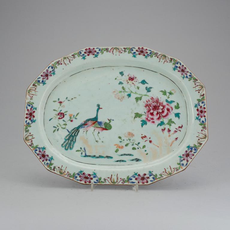 A famille rose, double peacock serving dish, Qianlong (1736-95).