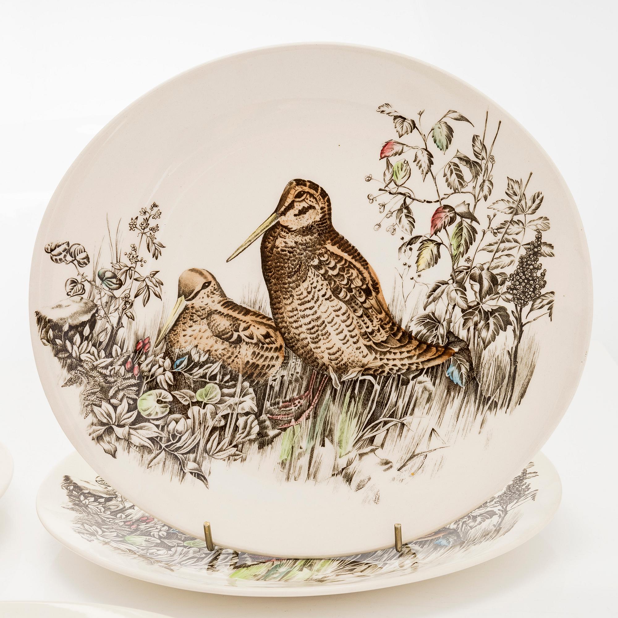 9 “Birds” plates, earthenware, Johnson Bros, England, first half/mid-20th century.