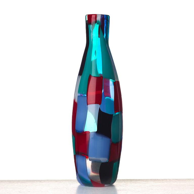 Fulvio Bianconi, a pezzato (patchwork pattern) glass bottle, Venini, Italy 1950's.